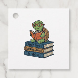 Süße lesende Schildkröte auf Büchern Vintage Vekto Geschenkanhänger