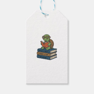 Süße lesende Schildkröte auf Büchern Vintage Vekto Geschenkanhänger