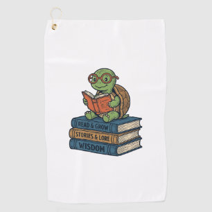 Süße lesende Schildkröte auf Büchern Vintage Vekto Golfhandtuch