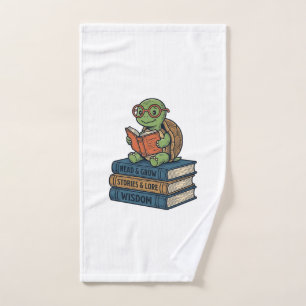 Süße lesende Schildkröte auf Büchern Vintage Vekto Handtuch