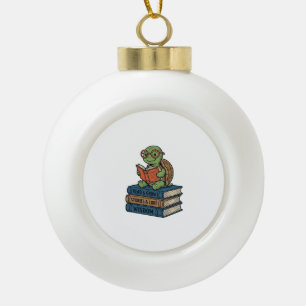 Süße lesende Schildkröte auf Büchern Vintage Vekto Keramik Kugel-Ornament
