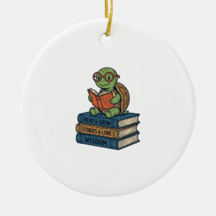 Süße lesende Schildkröte auf Büchern Vintage Vekto Keramik Ornament