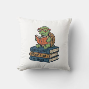 Süße lesende Schildkröte auf Büchern Vintage Vekto Kissen
