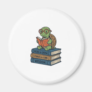 Süße lesende Schildkröte auf Büchern Vintage Vekto Magnet