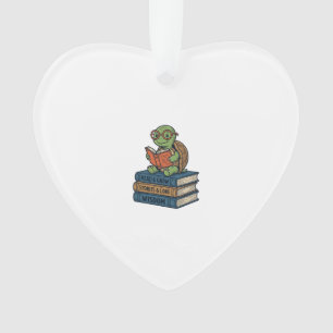 Süße lesende Schildkröte auf Büchern Vintage Vekto Ornament