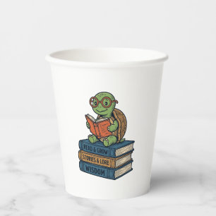 Süße lesende Schildkröte auf Büchern Vintage Vekto Pappbecher