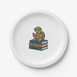 Süße lesende Schildkröte auf Büchern Vintage Vekto Pappteller