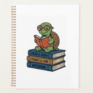 Süße lesende Schildkröte auf Büchern Vintage Vekto Planer