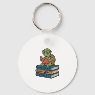 Süße lesende Schildkröte auf Büchern Vintage Vekto Schlüsselanhänger