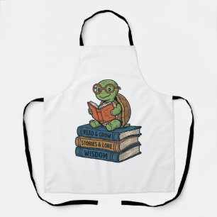 Süße lesende Schildkröte auf Büchern Vintage Vekto Schürze