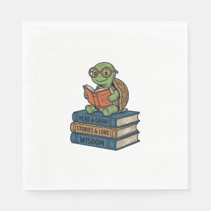 Süße lesende Schildkröte auf Büchern Vintage Vekto Serviette