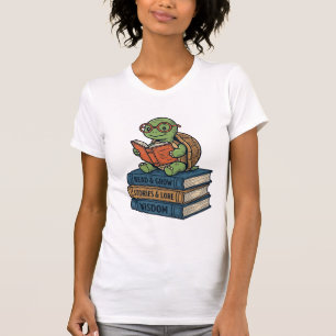 Süße lesende Schildkröte auf Büchern Vintage Vekto T-Shirt