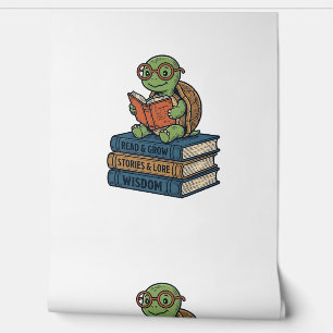 Süße lesende Schildkröte auf Büchern Vintage Vekto Tapete