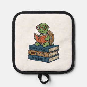 Süße lesende Schildkröte auf Büchern Vintage Vekto Topflappen