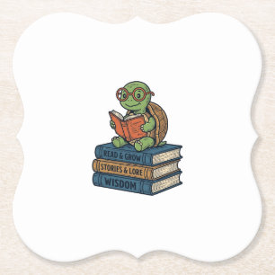 Süße lesende Schildkröte auf Büchern Vintage Vekto Untersetzer