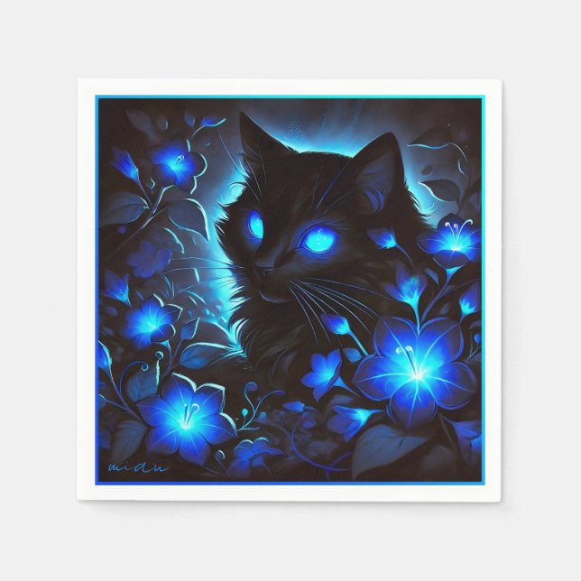 Süsse leuchtend blaue miau katze serviette (Vorderseite)