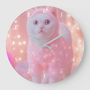 Süße leuchtende Rentier-Kitty-Winterfantasie Große Wanduhr