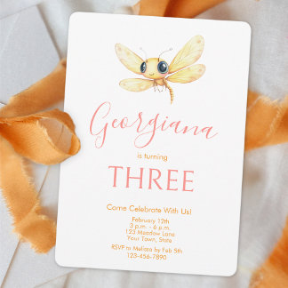 Süße Libelle Orange Pink Mädchen Geburtstag Einladung
