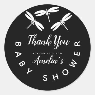 Süße Libellen Danke für die schwarze Babyparty Runder Aufkleber
