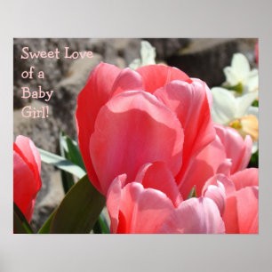 Süße Liebe Baby Mädchen Kunst Drucke Rosa Tulpen