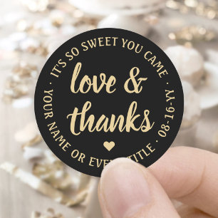 Süße Liebe & Dank Schwarz & Gold Einfache Schrift Runder Aufkleber