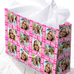 Süße Liebe dich 4 Foto-Collage Rosa Herz Modern Große Geschenktüte