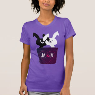 Süße Liebe Schwarz-Weiß-Kaninchen mit Monogramm T-Shirt