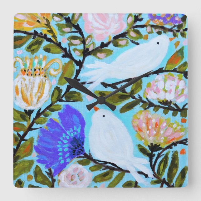 Süße Liebe-Vögel II Quadratische Wanduhr (Vorderseite)
