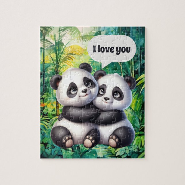 Süße Liebes-Pandas anpassbar Puzzle (Vertikal)