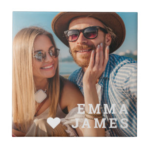 Süße Liebesherz-Foto-Paare Personalisierte Namen Fliese