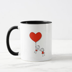 Süße Liebestasse – Cartoon-Paar mit rotem Herzen Tasse