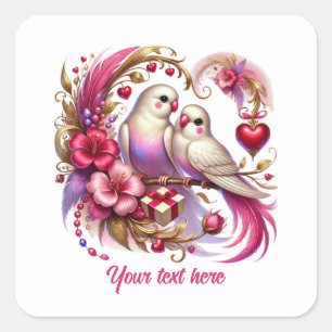 Süße Liebesvögel anpassbare Hochzeit  Quadratischer Aufkleber
