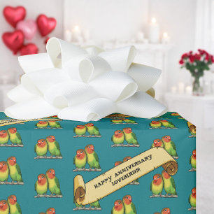 Süße Liebesvögel Frohes Jubiläum Romantische Retro Geschenkpapier