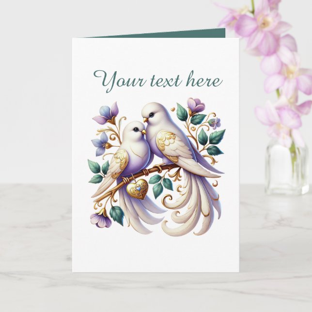 Süße Liebesvögel Hochzeit Text hinzufügen Karte (Orchidee)