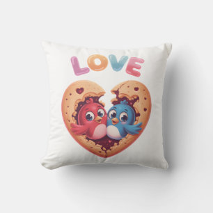 Süße Liebesvögel in einem Herz-Cookie Kissen