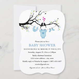 Süße Liebesvögel Jungen-Baby-Party-Einladung Einladung