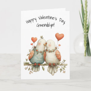 Süße Liebesvögel mit Herzen Frohen Valentinstag Karte