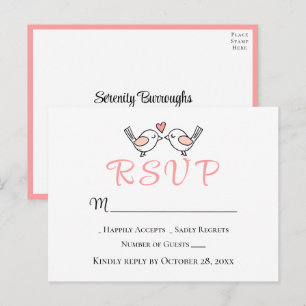 Süße Liebesvögel Rosa Liebesvögel Hochzeit RSVP Postkarte