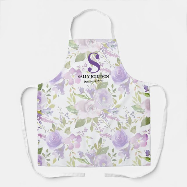 Süße lila Blumen Initialen Name Schürze (Vorderseite)