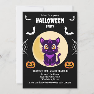 Süße lila Cartoon-Katze Kinder-Halloween-Party Einladung