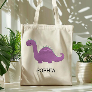 Süße lila Dinosaurier-Personalisierte-Tasche Tragetasche
