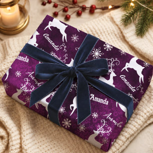 Süße lila fantastische Rentiere Schneeflocken Geschenkpapier