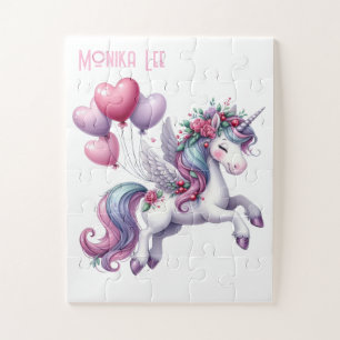 Süße lila florale weiße Einhorn-Puzzles Puzzle