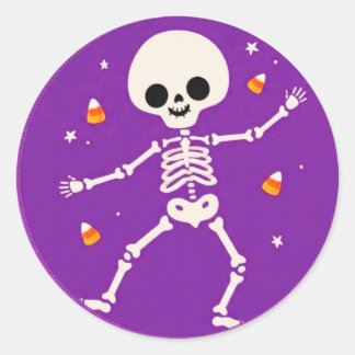 Süße lila fröhliche Halloween-Skelett-Aufkleber Runder Aufkleber