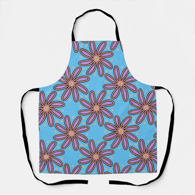 Süße lila Gänseblümchen auf Blau Schürze (Vorderseite)