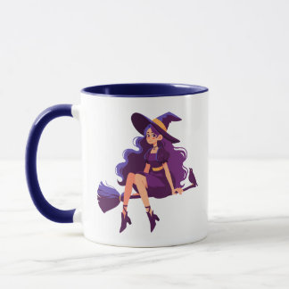 Süße lila Hexenbesen-Kombitasse Tasse
