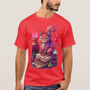 Süße lila Katze mit Büchern und magischen Zaubern T-Shirt