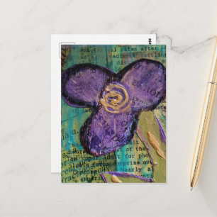 Süße lila Mixed-Media-Blume Postkarte