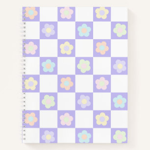 Süße lila Pastell-Blumen Karo Notizbuch