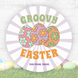 Süße lila Retro-Easter-Party im Groovy-Stil Runder Aufkleber